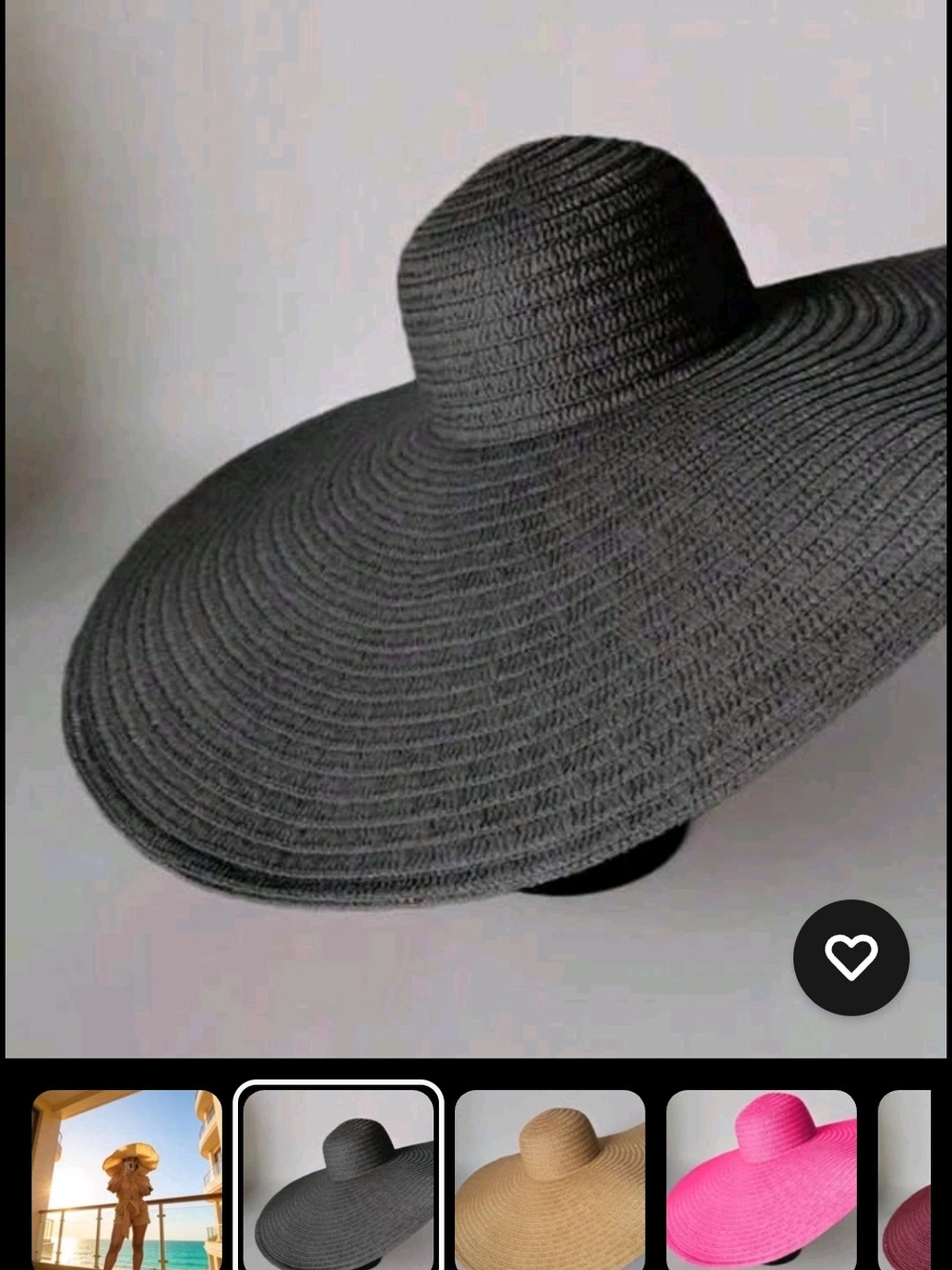 Women’s Wide Brim Sun Hat - Black 70CM Foldable.